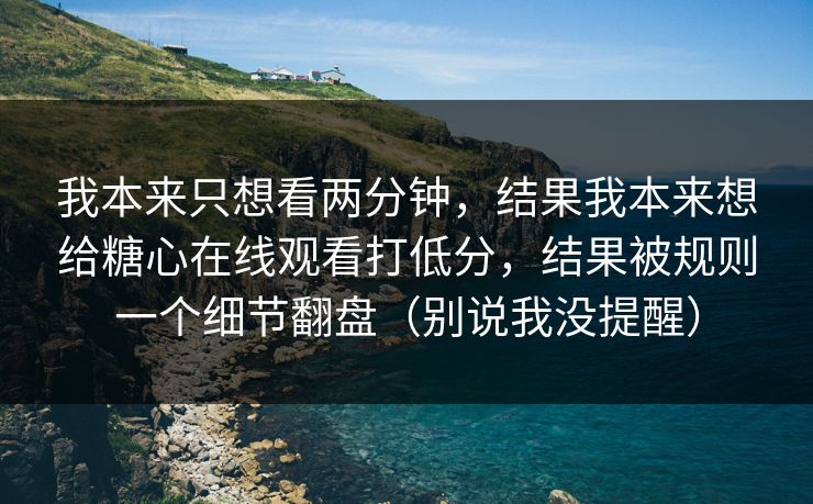 我本来只想看两分钟，结果我本来想给糖心在线观看打低分，结果被规则一个细节翻盘（别说我没提醒）